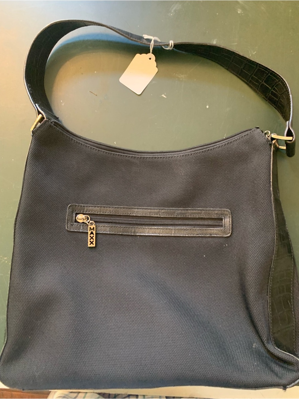 Maxx New York Black Shoulder Bag with Front Zip